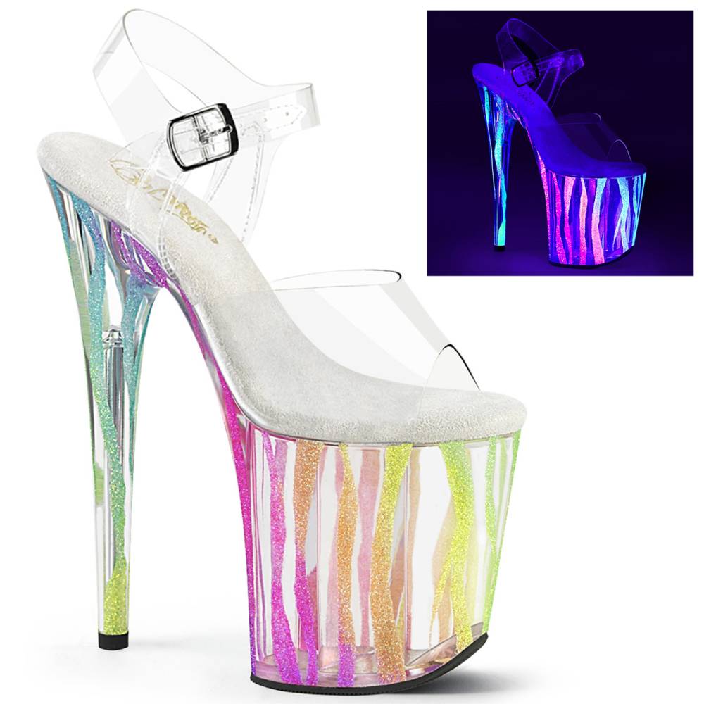 Pleaser - FLAMINGO-808RG-03 Sandaal met enkelband, Paaldans schoenen - Regenboog/Transparant